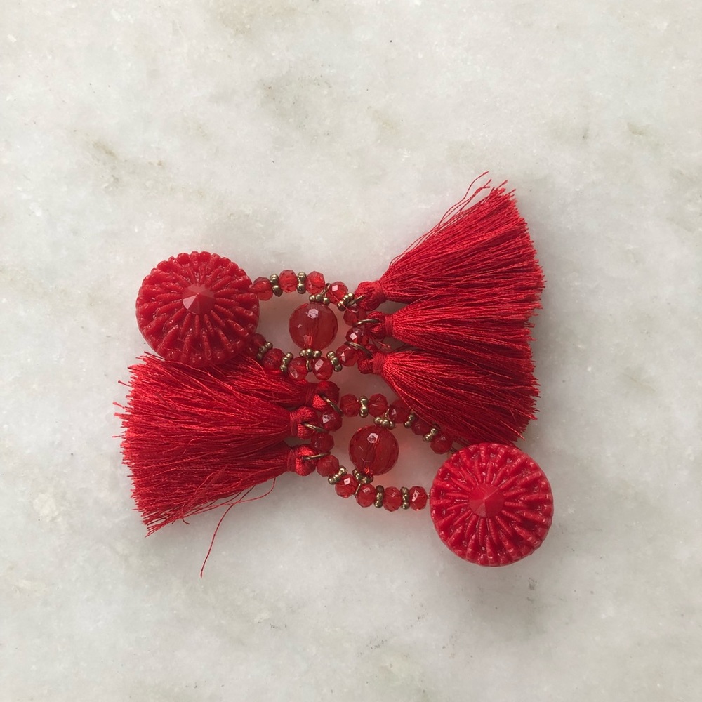 Red stylish statement  tassel earrings